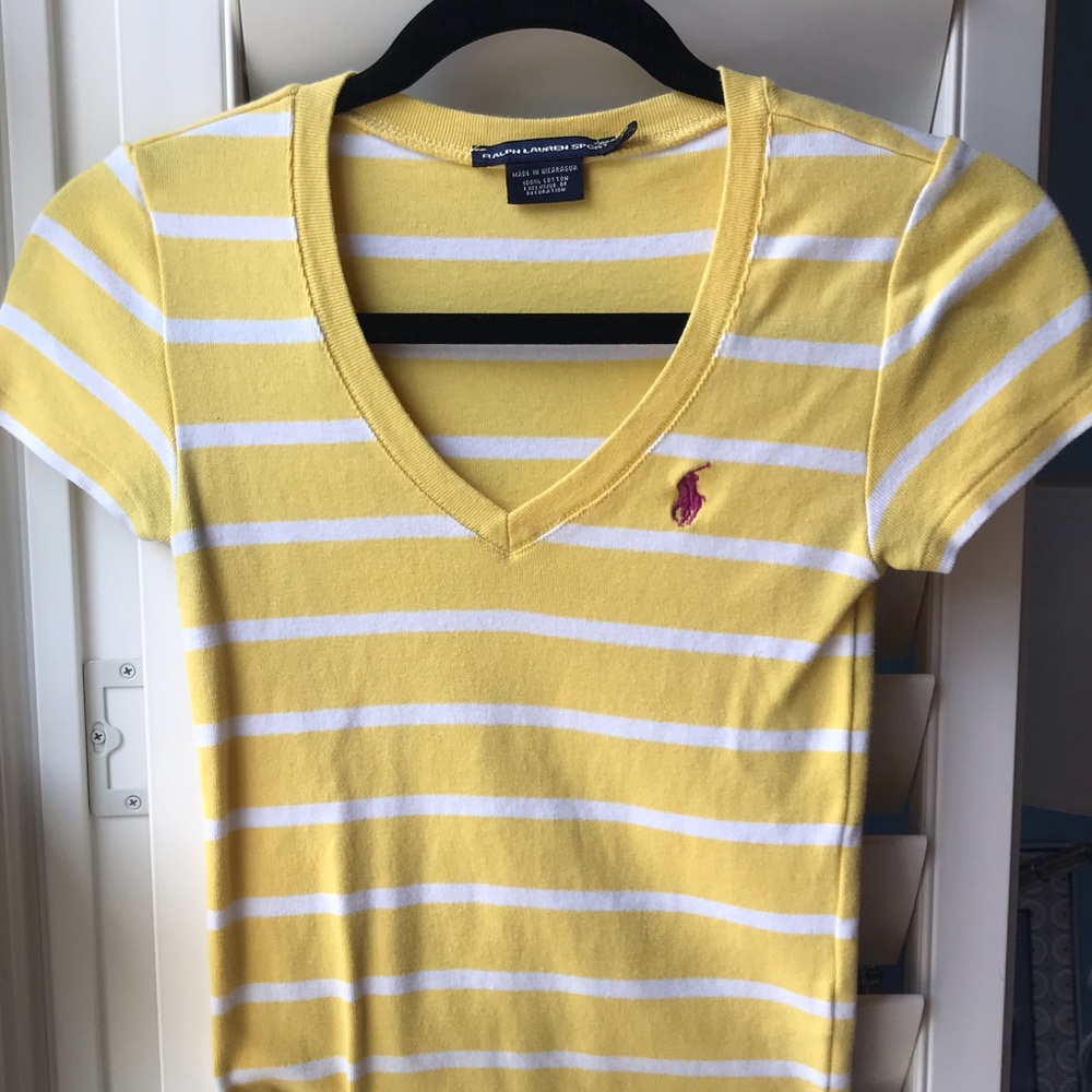 Yellow and White Striped Polo V-Neck